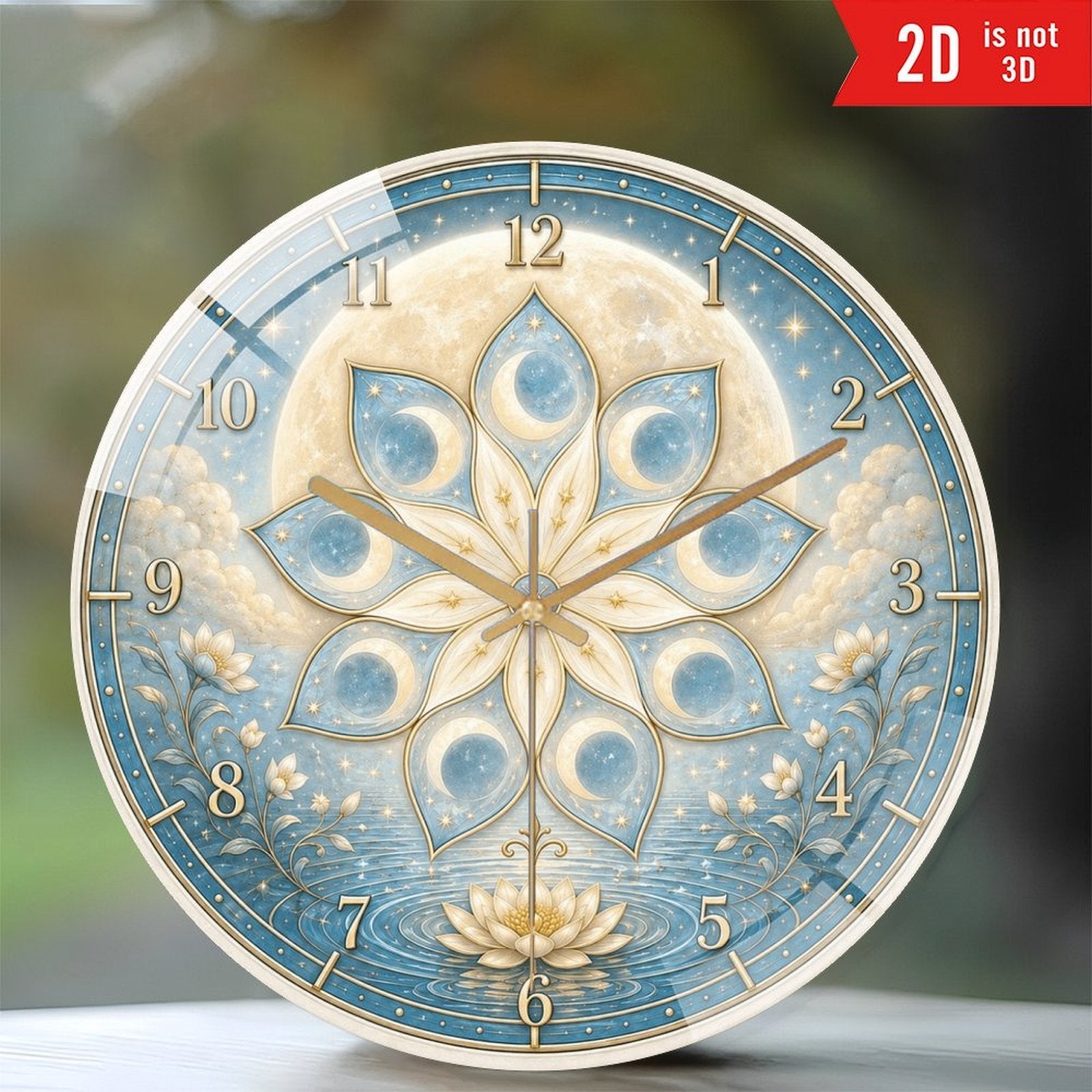 Celestial Nine-Petal Lotus Moon Wall Clock – 8-Inch Silent Non-Ticking Acrylic Clock