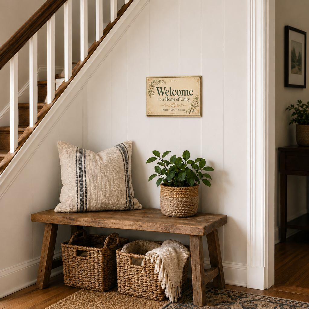Welcome to a Home of Unity Tin Sign – Bahá’í-Inspired Peace, Love & Service Wall Art