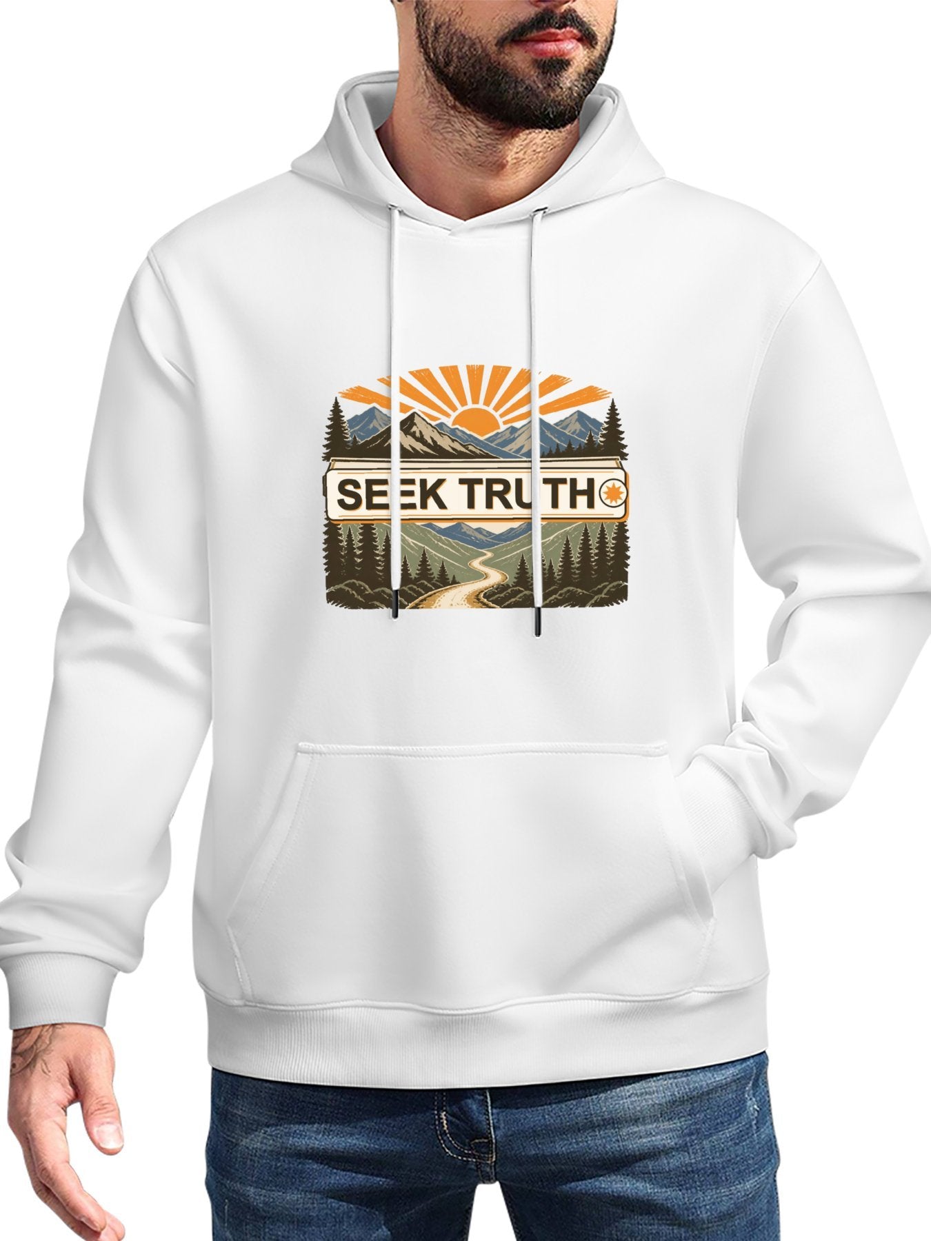 Seek Truth Mountain Sunrise 280GSM Graphic Hoodie – Unisex Pullover Sweatshirt