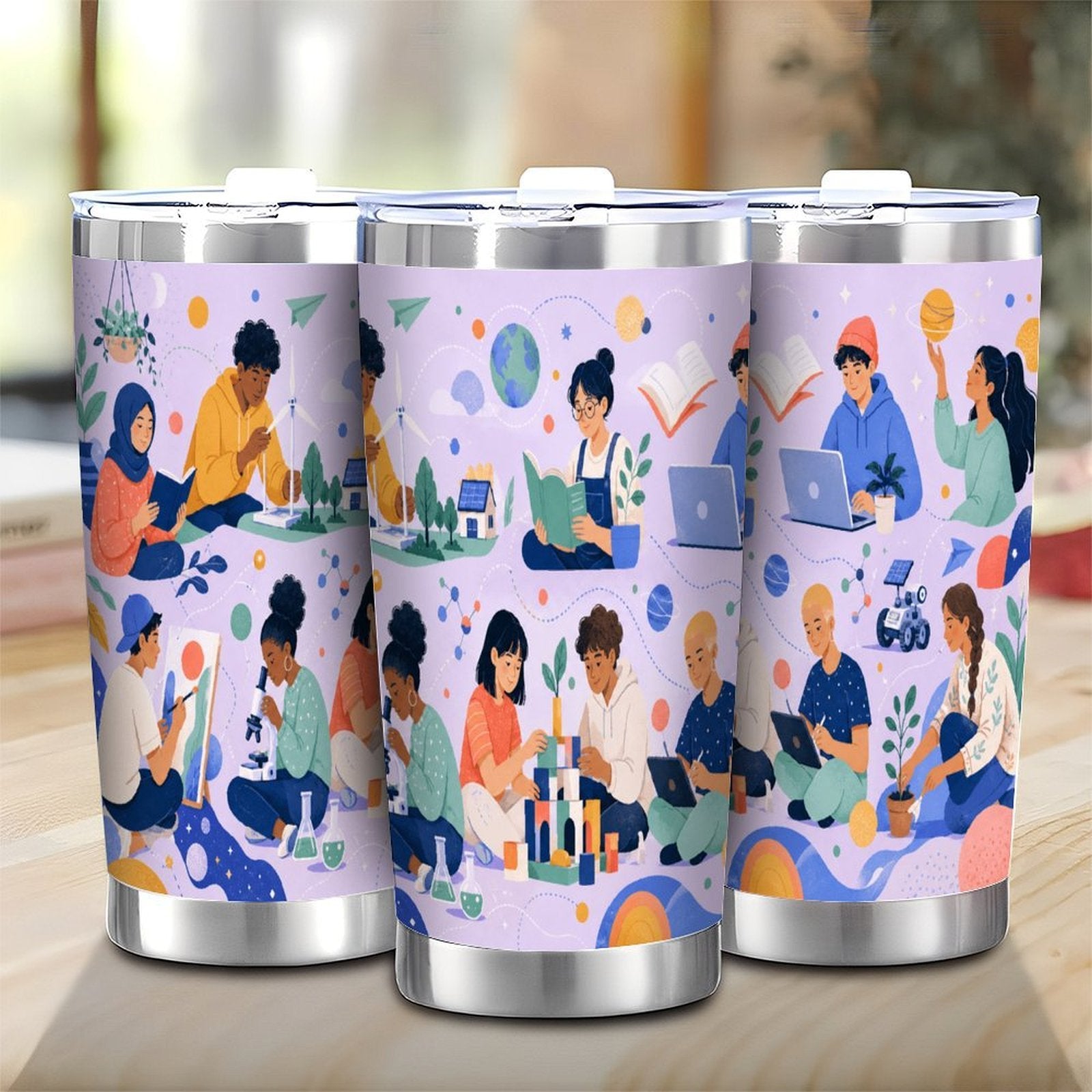 20oz Unity & Learning Stainless Steel Travel Tumbler with Lid – Double Silver Rim Car Cup