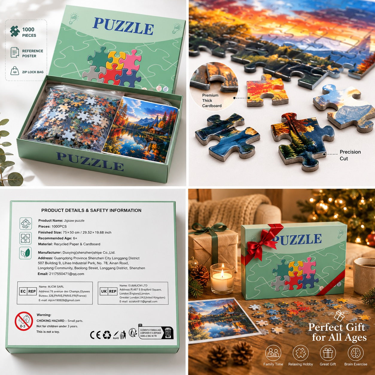 Premium Paper Jigsaw Puzzle – 300/1000 Piece Precision-Cut Puzzle with Gift Box & Reference Image