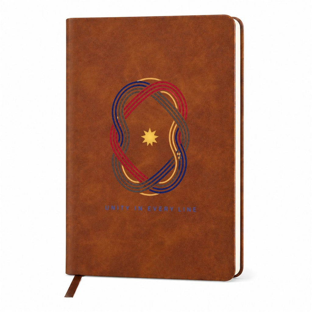 Unity in Every Line PU Leather Lined Journal Notebook with Ribbon Bookmark