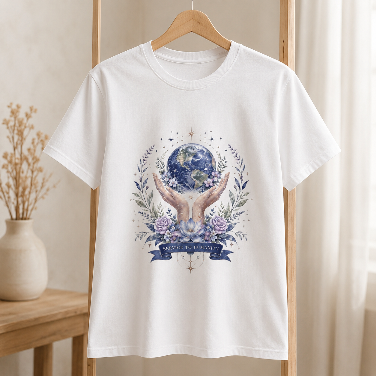 Service to Humanity Earth & Floral Graphic T-Shirt