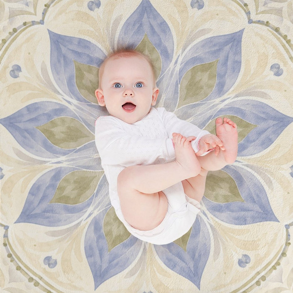 Blue & Sage Floral Mandala Flannel Fleece Blanket – Ultra-Soft Cozy Throw