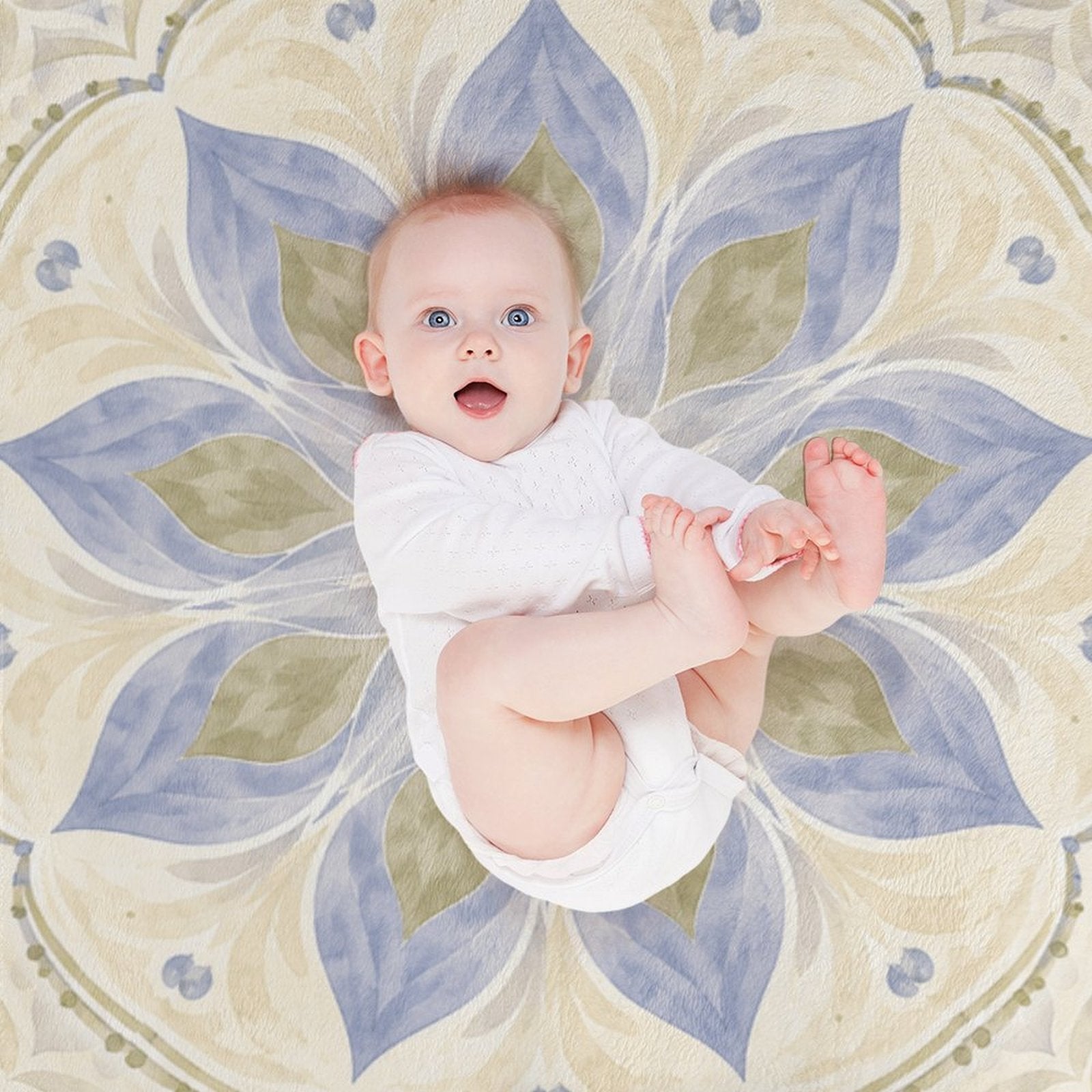 Blue & Sage Floral Mandala Flannel Fleece Blanket – Ultra-Soft Cozy Throw