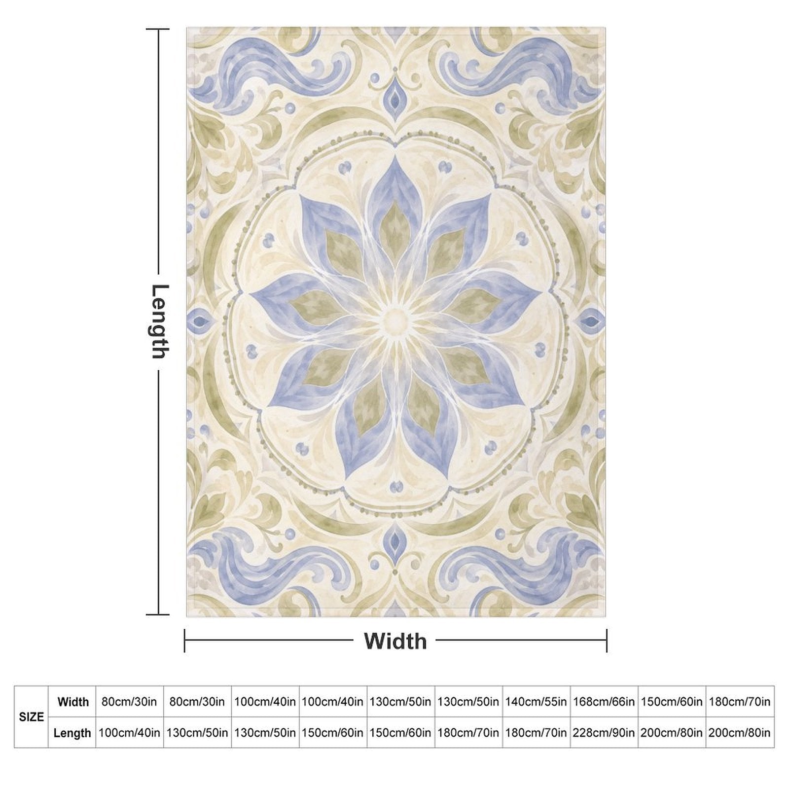 Blue & Sage Floral Mandala Flannel Fleece Blanket – Ultra-Soft Cozy Throw