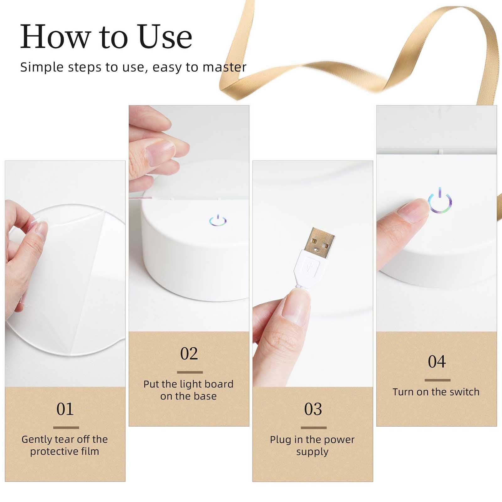Unity of Mankind Acrylic LED Night Light – USB-Powered Touch Lamp with 3 Light Colors