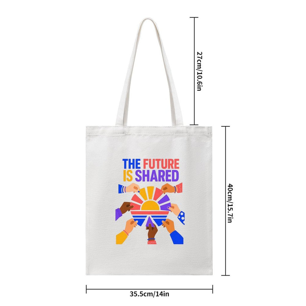 The Future Is Shared Unity Canvas Tote Bag – Colorful Diversity Reusable Shoulder Bag