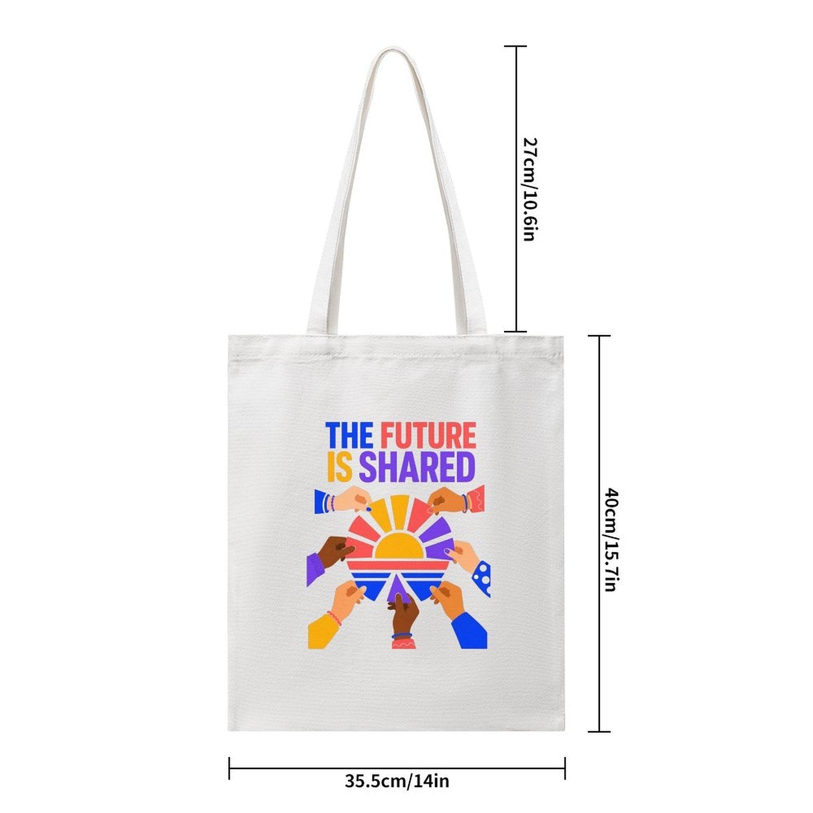 The Future Is Shared Unity Canvas Tote Bag – Colorful Diversity Reusable Shoulder Bag