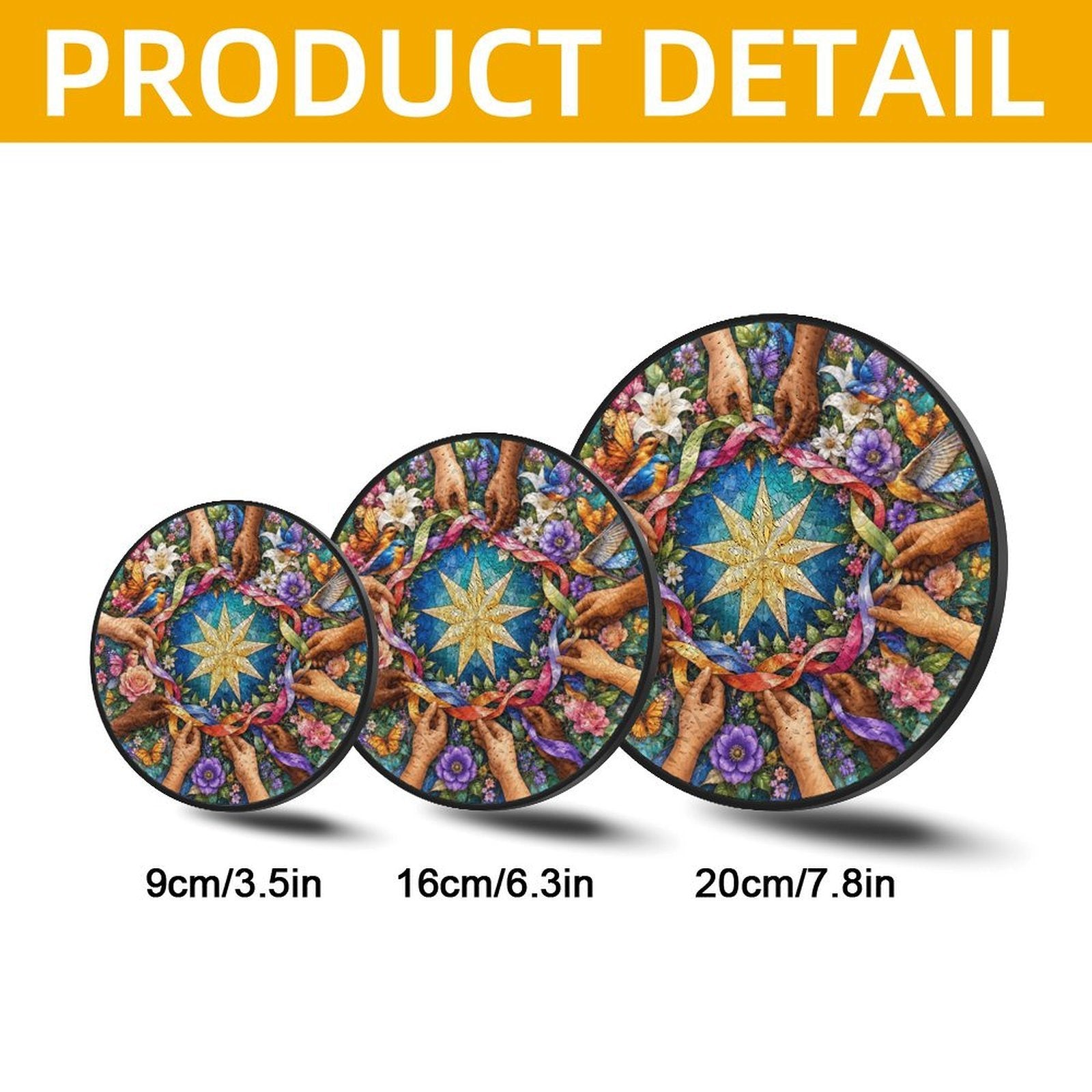 Unity in Diversity Round Glass Hanging Ornament – Nine-Pointed Star Floral Suncatcher