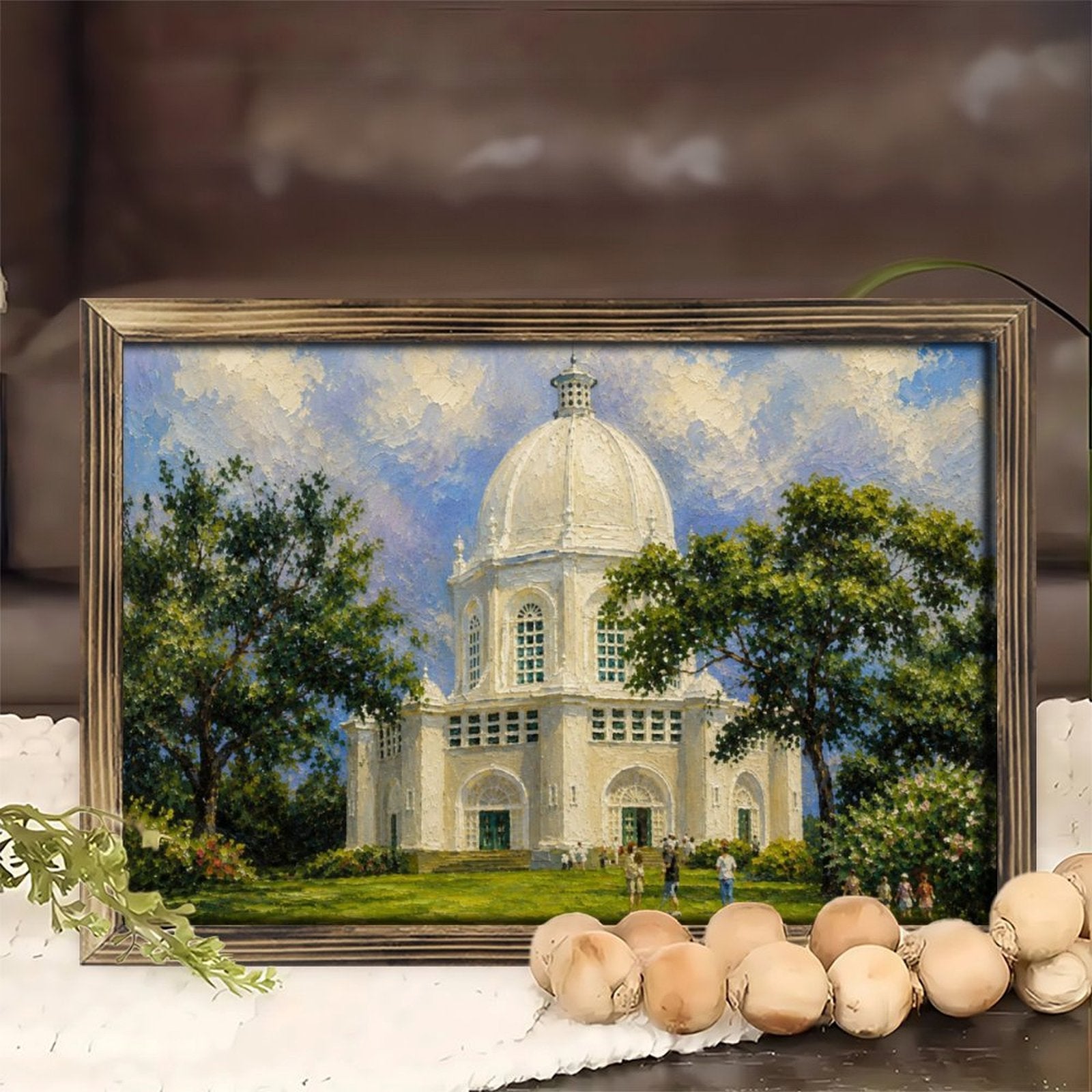 Bahá’í House of Worship Framed Art – Horizontal Wooden Tabletop and Wall Decor