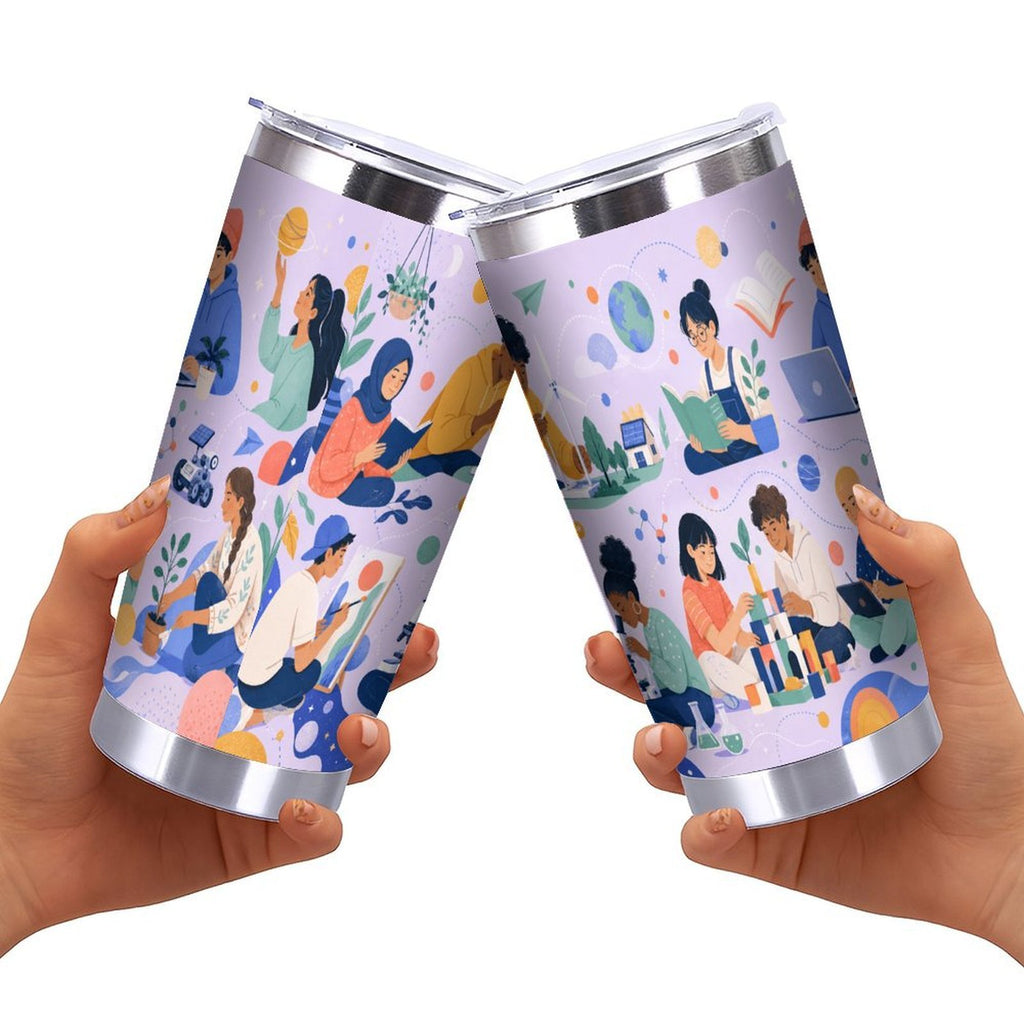 20oz Unity & Learning Stainless Steel Travel Tumbler with Lid – Double Silver Rim Car Cup