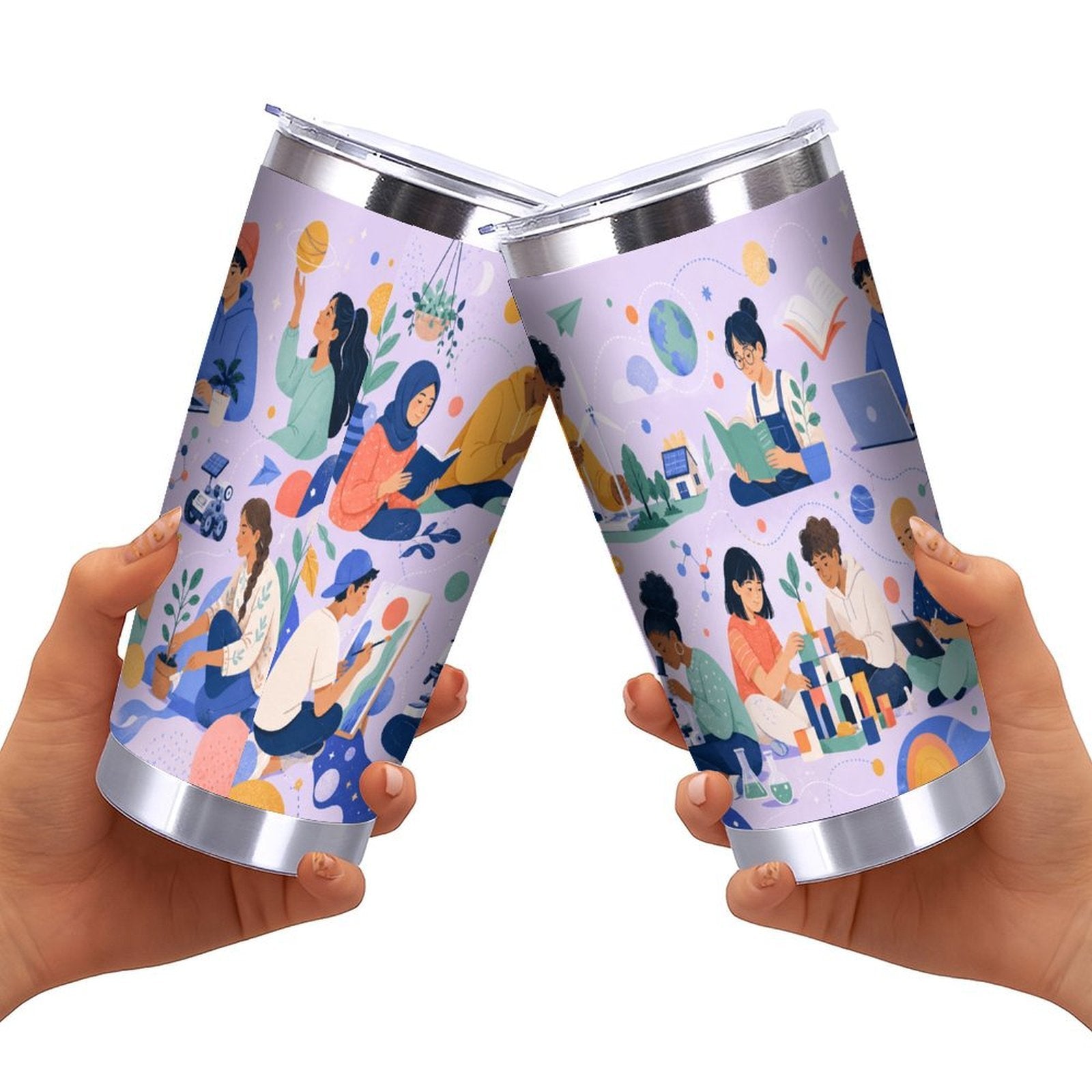 20oz Unity & Learning Stainless Steel Travel Tumbler with Lid – Double Silver Rim Car Cup