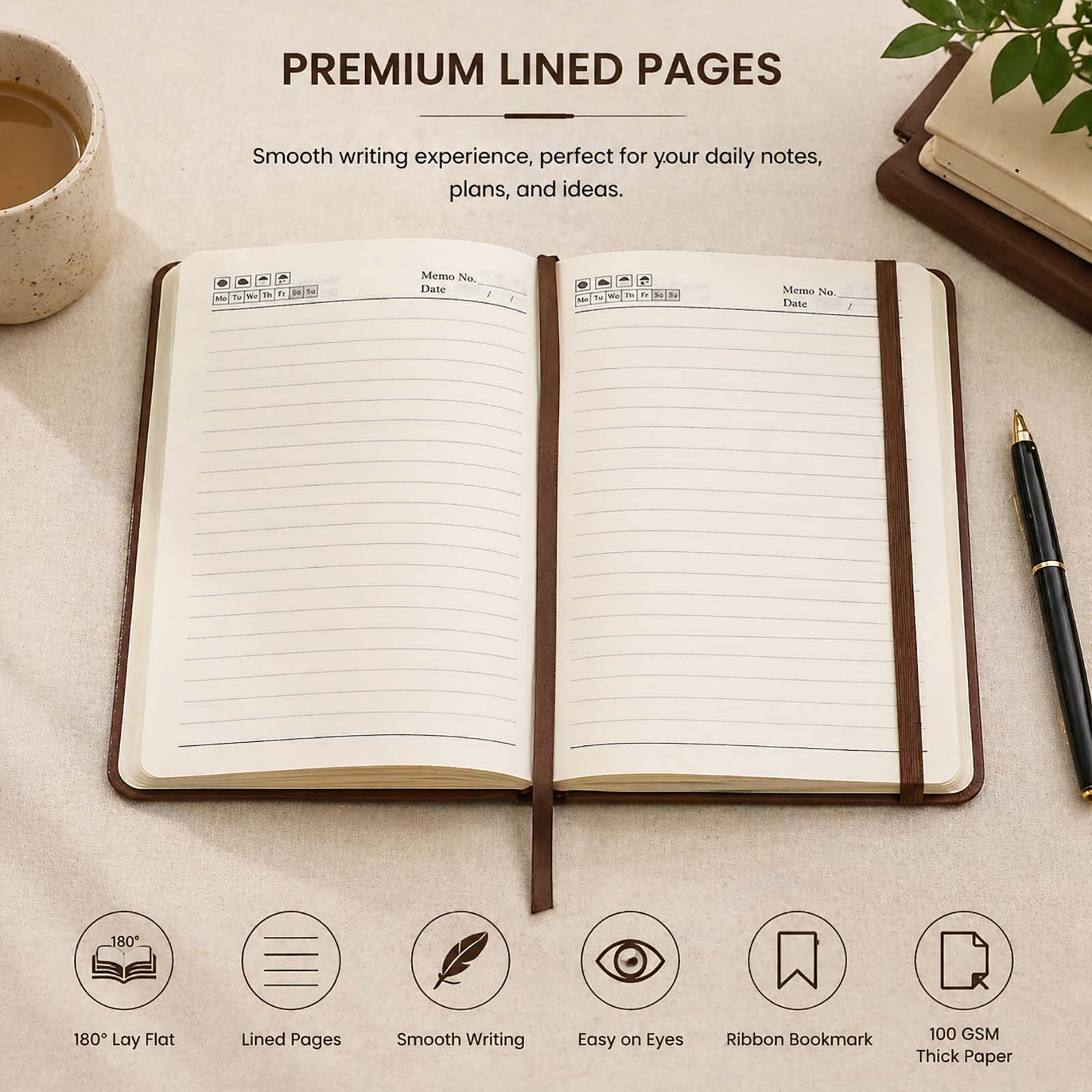 Unity in Every Line PU Leather Lined Journal Notebook with Ribbon Bookmark