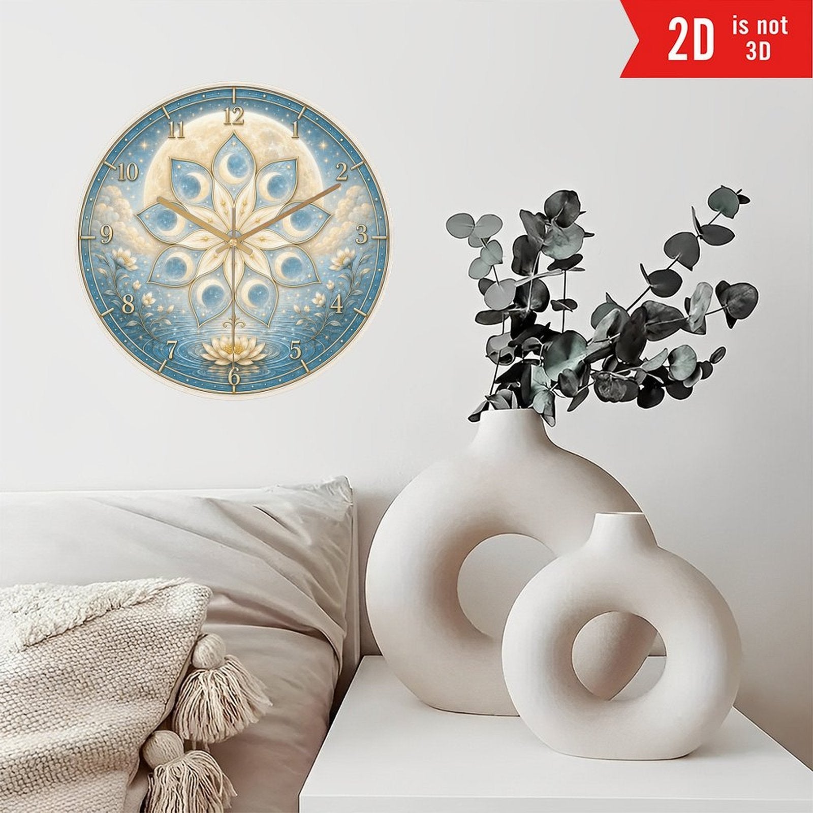 Celestial Nine-Petal Lotus Moon Wall Clock – 8-Inch Silent Non-Ticking Acrylic Clock