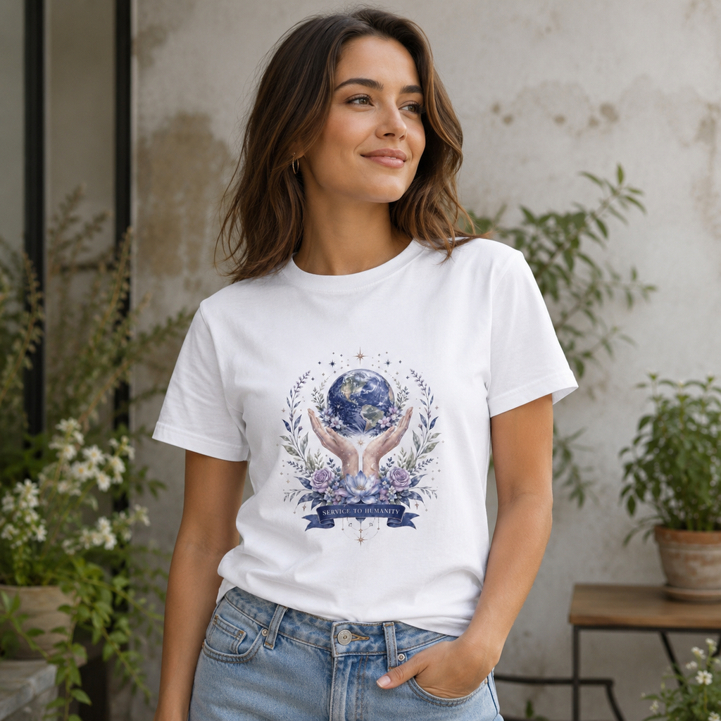 Service to Humanity Earth & Floral Graphic T-Shirt