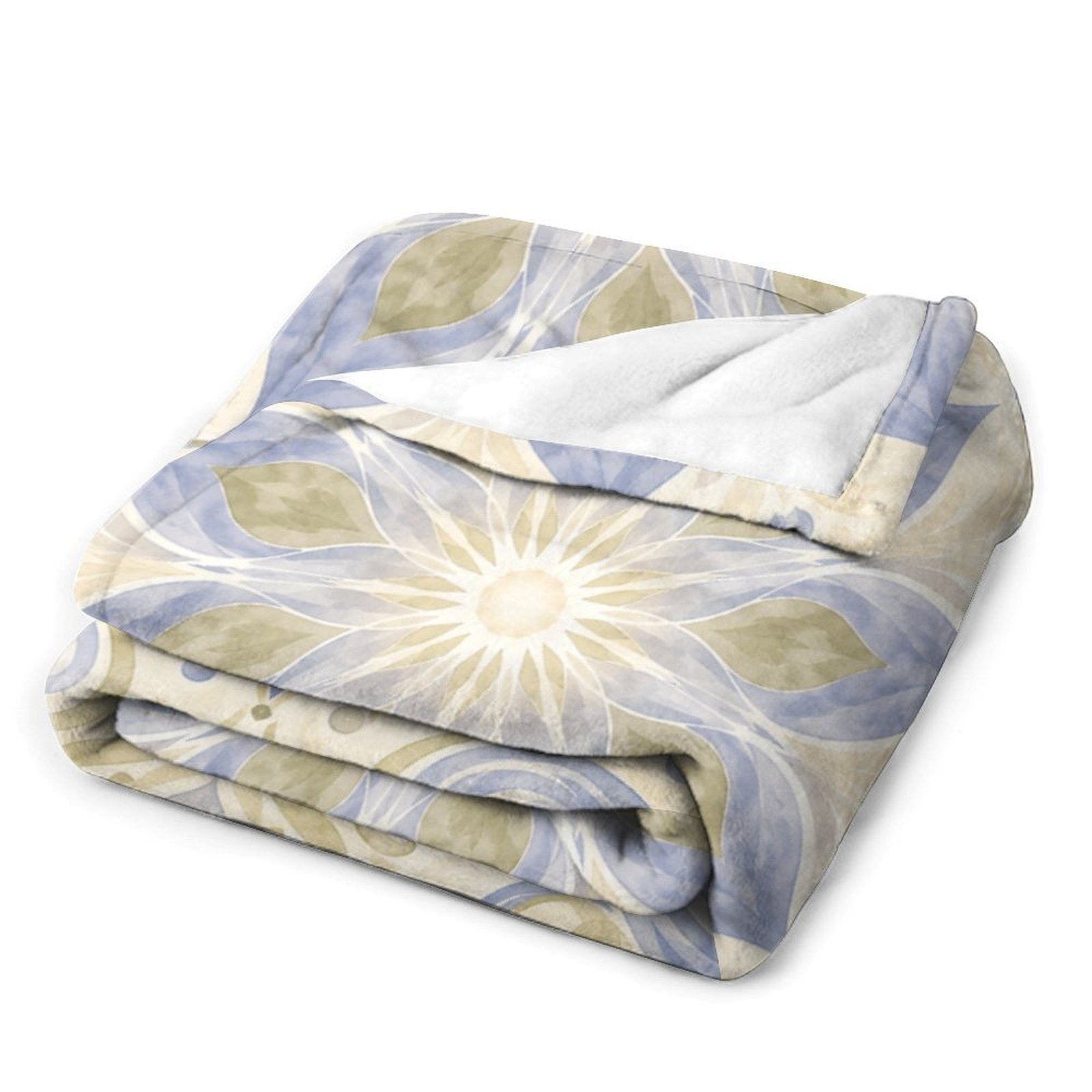 Blue & Sage Floral Mandala Flannel Fleece Blanket – Ultra-Soft Cozy Throw