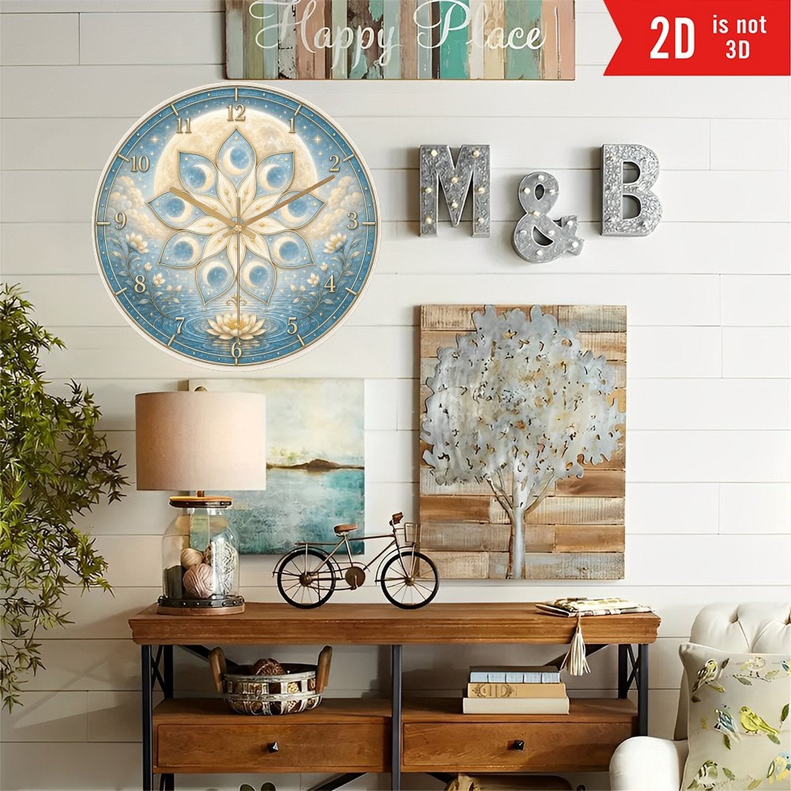 Celestial Nine-Petal Lotus Moon Wall Clock – 8-Inch Silent Non-Ticking Acrylic Clock