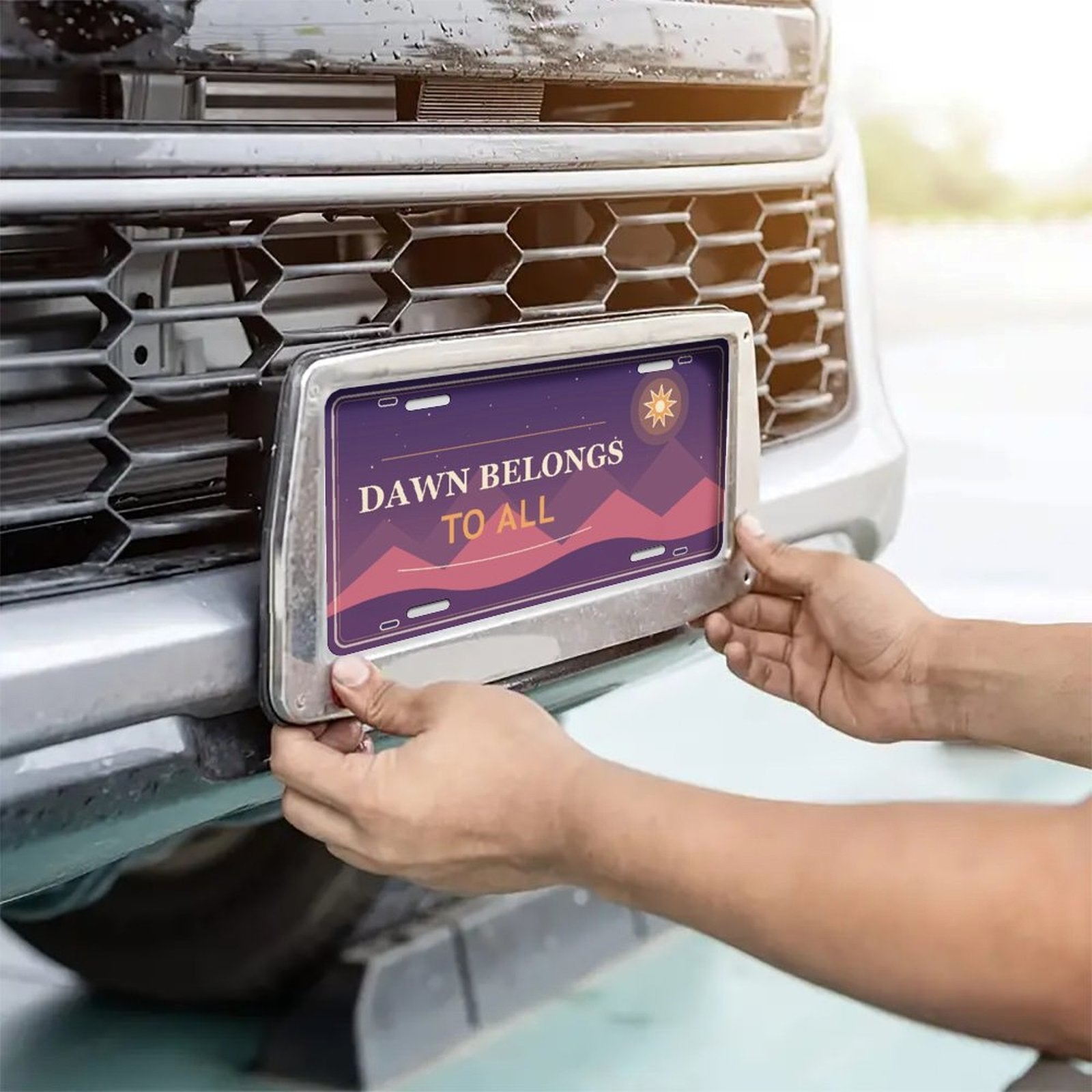 Dawn Belongs to All Aluminum License Plate Sign – Waterproof Decorative Wall Art