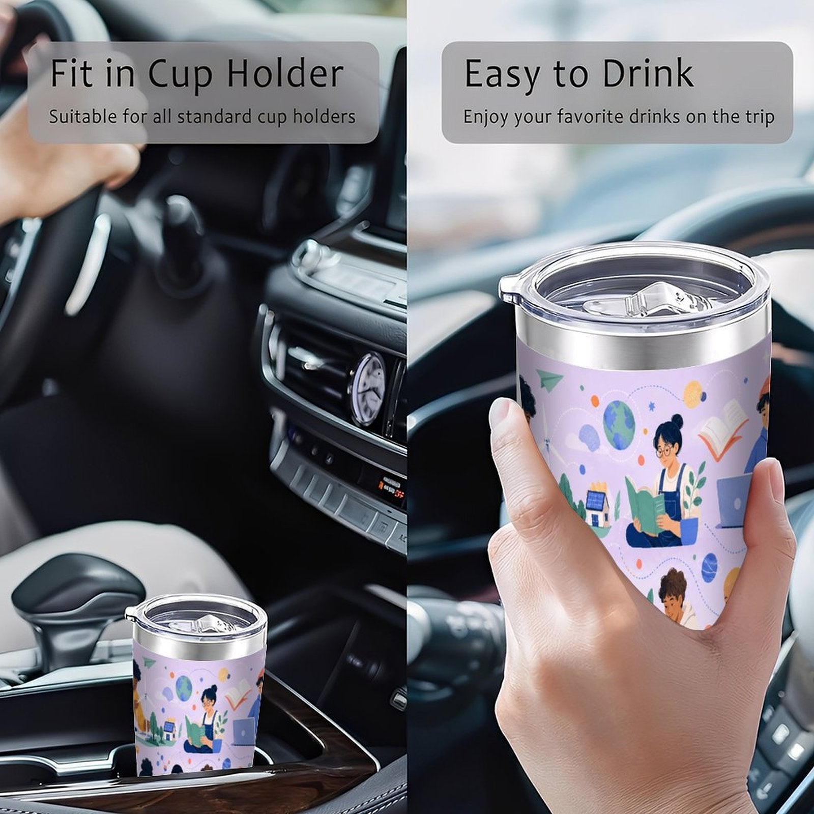 20oz Unity & Learning Stainless Steel Travel Tumbler with Lid – Double Silver Rim Car Cup
