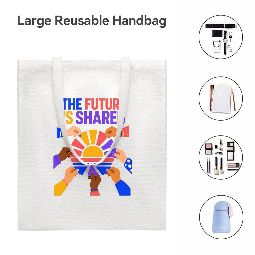 The Future Is Shared Unity Canvas Tote Bag – Colorful Diversity Reusable Shoulder Bag