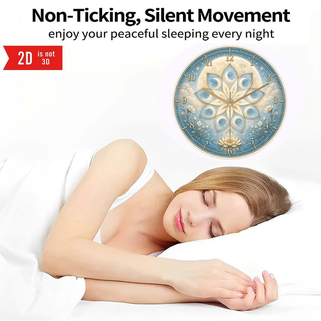 Celestial Nine-Petal Lotus Moon Wall Clock – 8-Inch Silent Non-Ticking Acrylic Clock