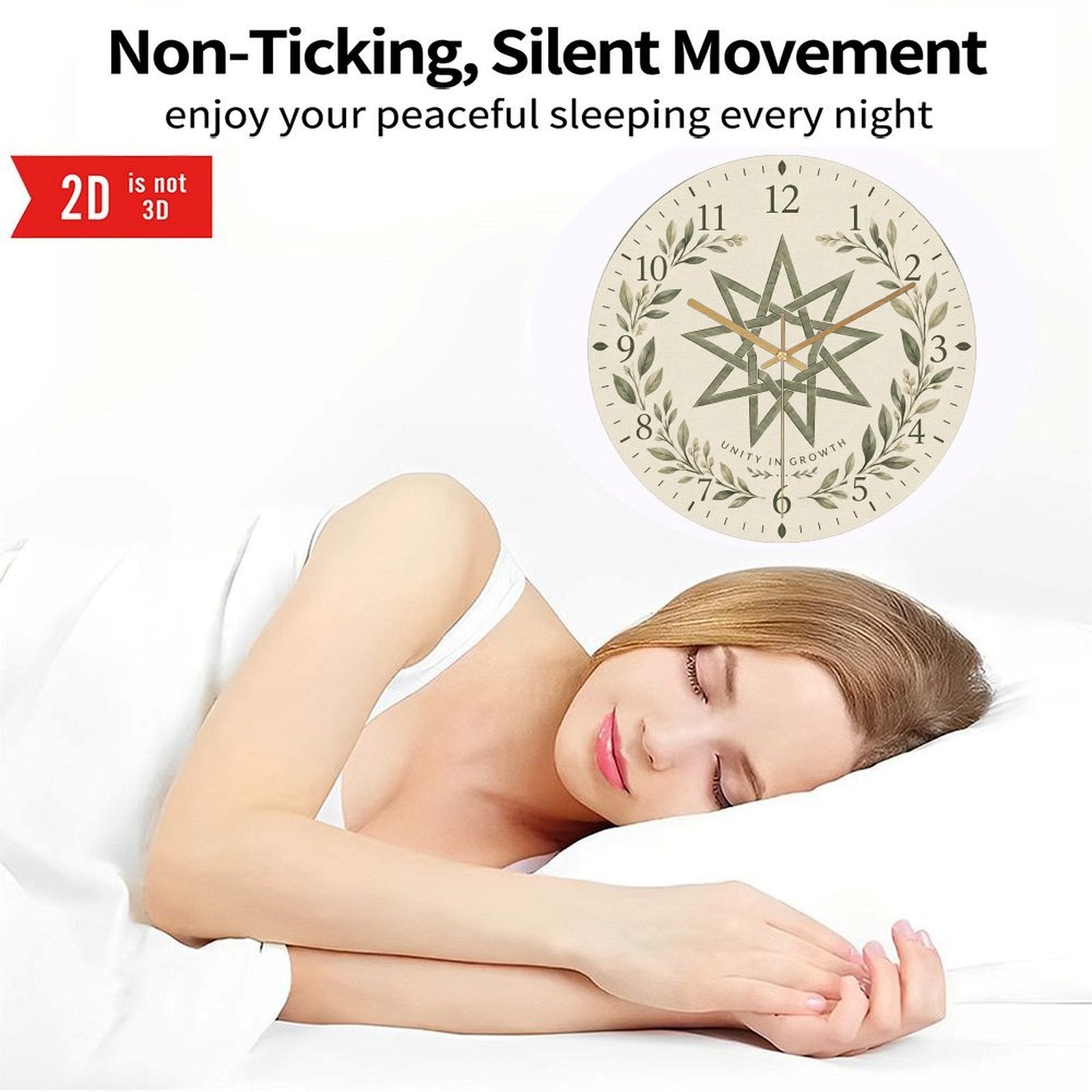 Bahá’í Nine-Pointed Star Silent Wall Clock – Unity in Growth Botanical Design, 8-Inch Flat Acrylic Clock