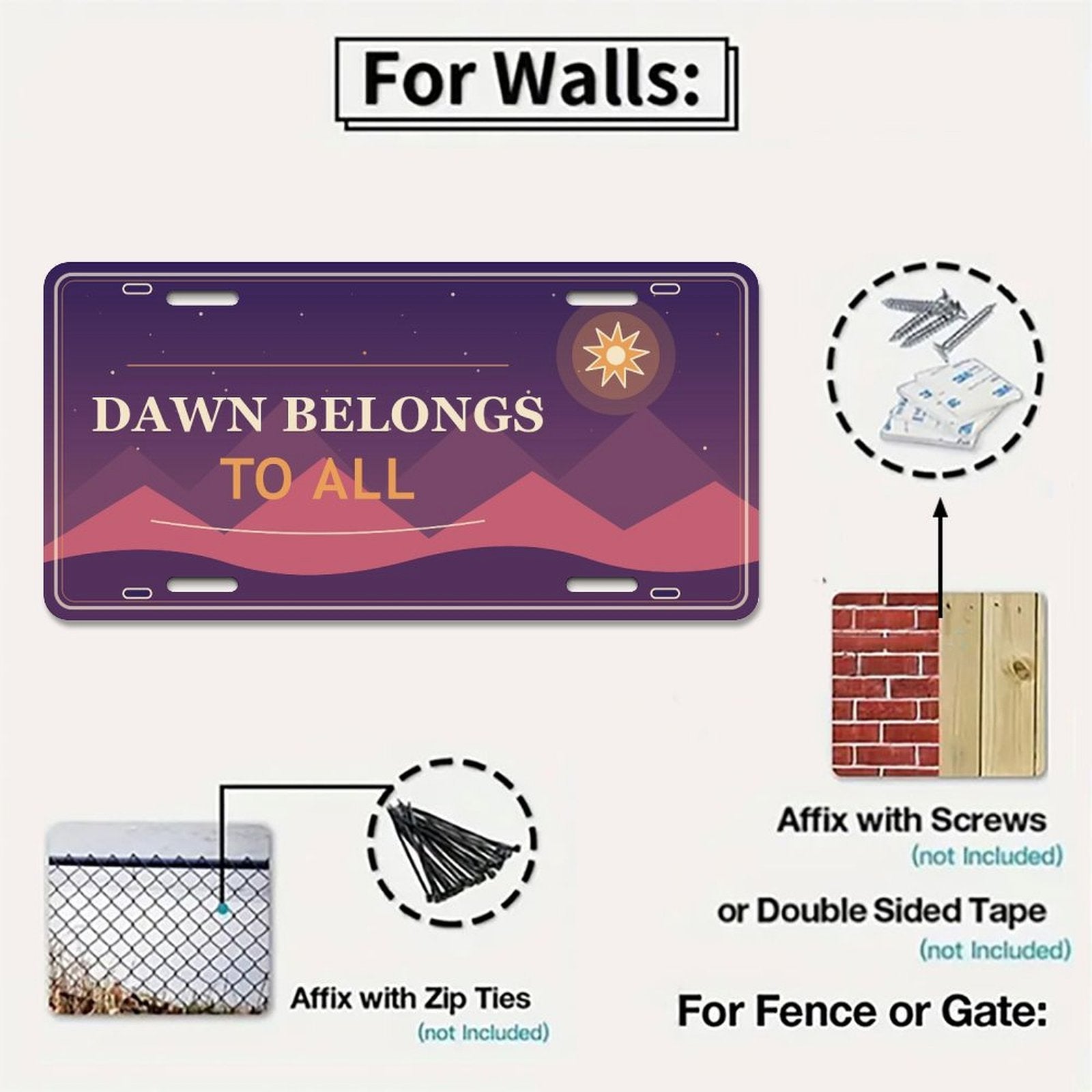 Dawn Belongs to All Aluminum License Plate Sign – Waterproof Decorative Wall Art