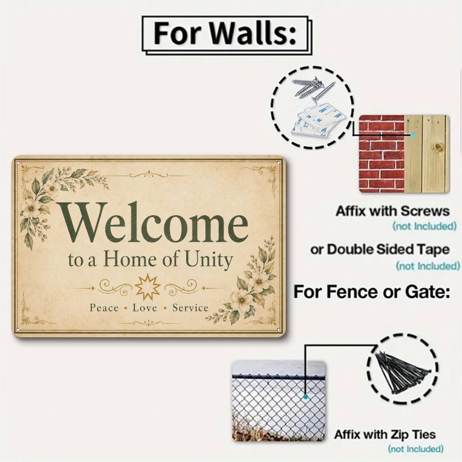 Welcome to a Home of Unity Tin Sign – Bahá’í-Inspired Peace, Love & Service Wall Art