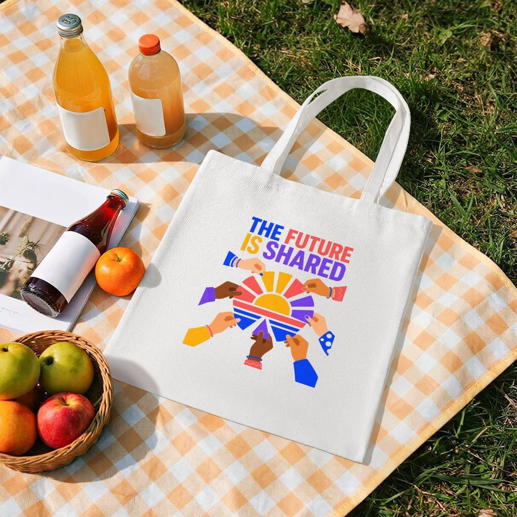 The Future Is Shared Unity Canvas Tote Bag – Colorful Diversity Reusable Shoulder Bag