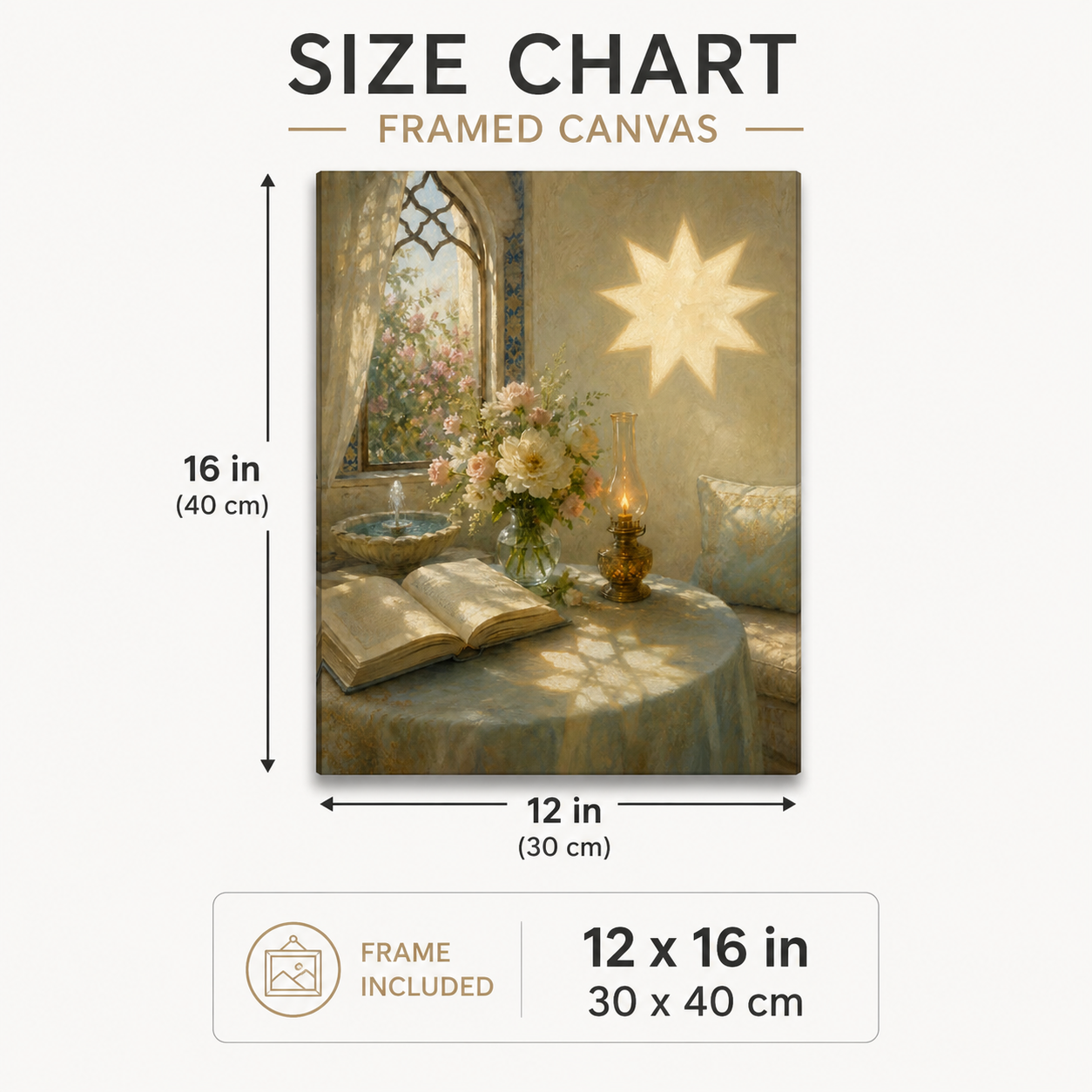 Radiant Nine-Pointed Star Reading Nook Framed Canvas Wall Art – Floral Vintage Interior Painting