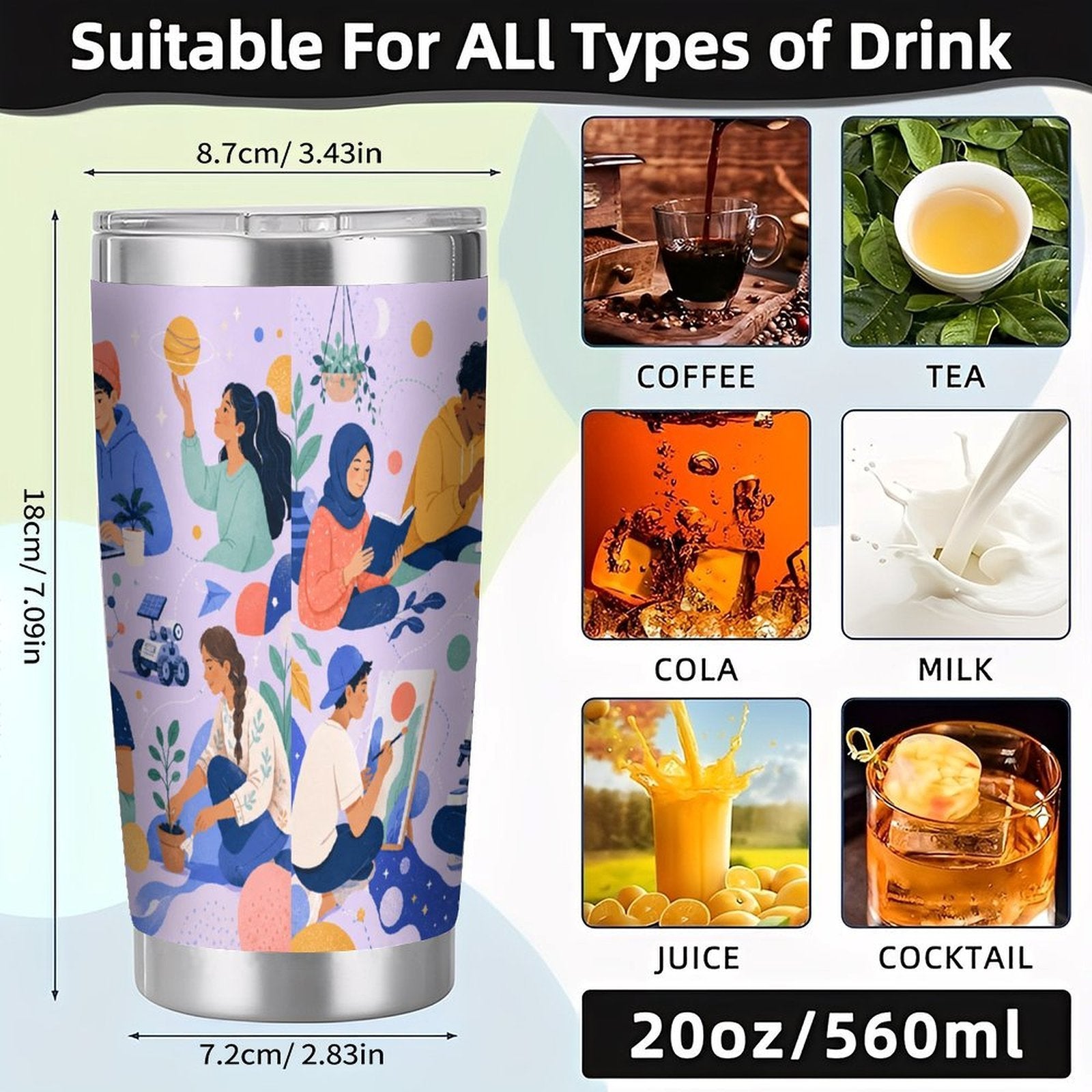 20oz Unity & Learning Stainless Steel Travel Tumbler with Lid – Double Silver Rim Car Cup