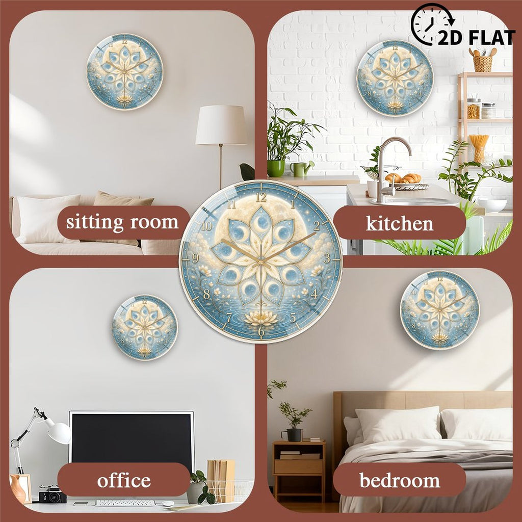 Celestial Nine-Petal Lotus Moon Wall Clock – 8-Inch Silent Non-Ticking Acrylic Clock