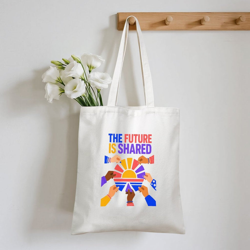 The Future Is Shared Unity Canvas Tote Bag – Colorful Diversity Reusable Shoulder Bag