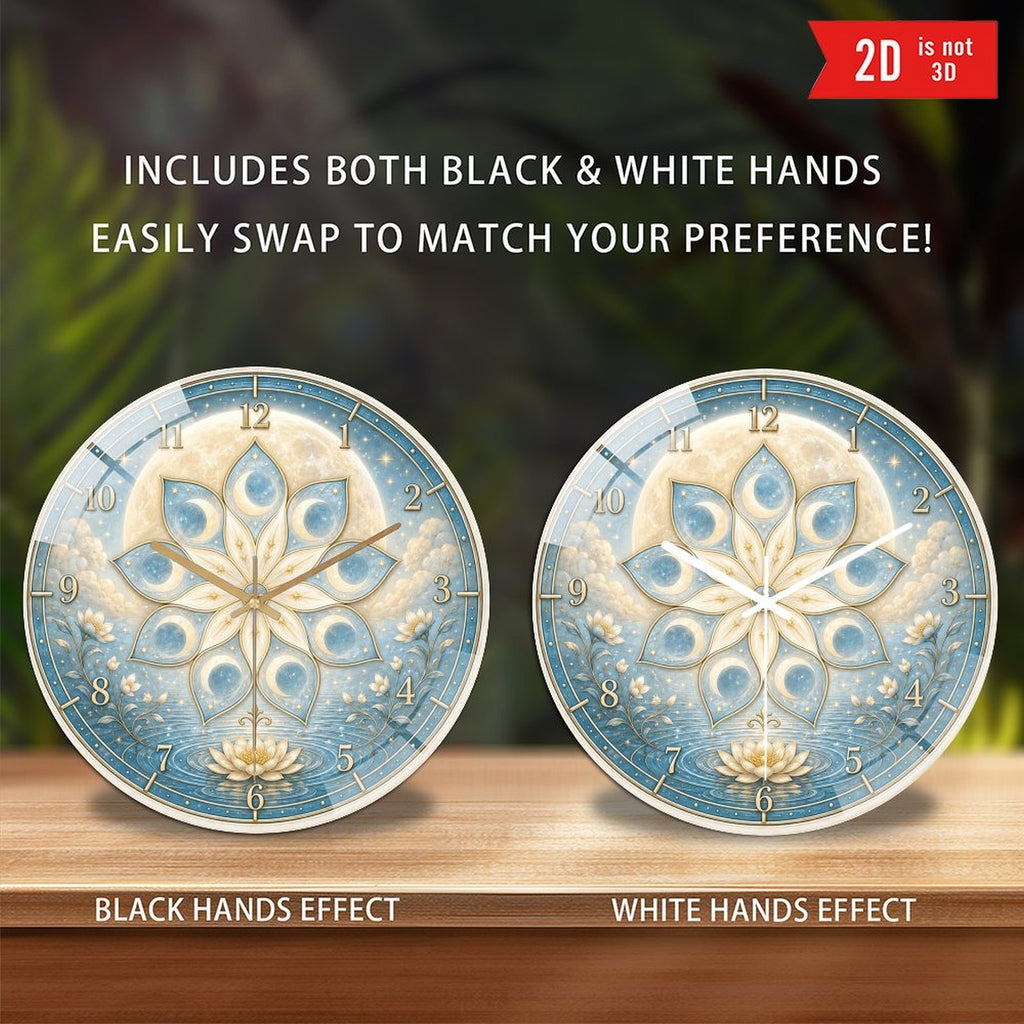 Celestial Nine-Petal Lotus Moon Wall Clock – 8-Inch Silent Non-Ticking Acrylic Clock