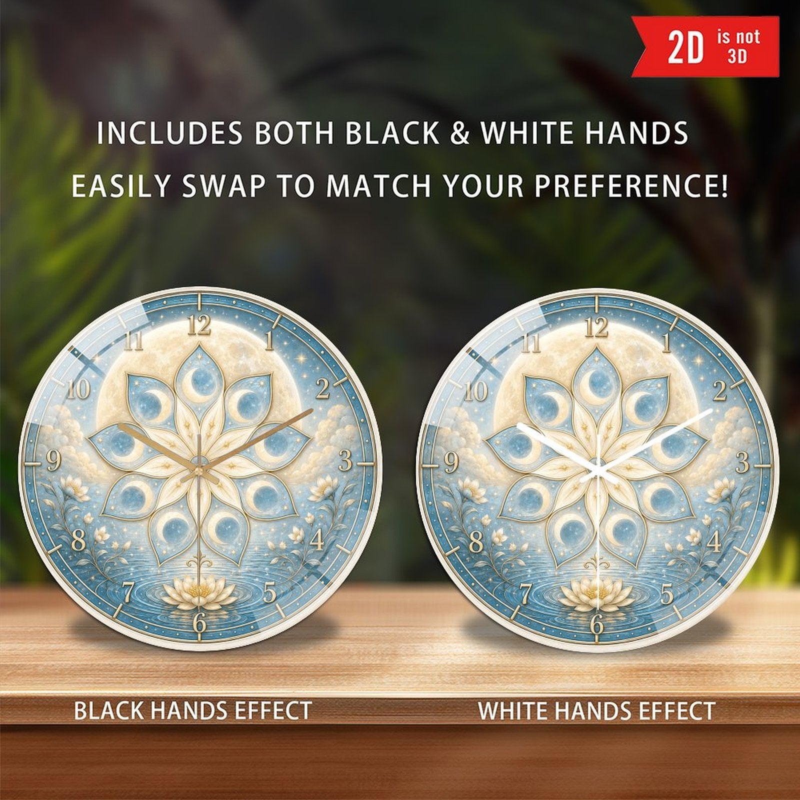 Celestial Nine-Petal Lotus Moon Wall Clock – 8-Inch Silent Non-Ticking Acrylic Clock