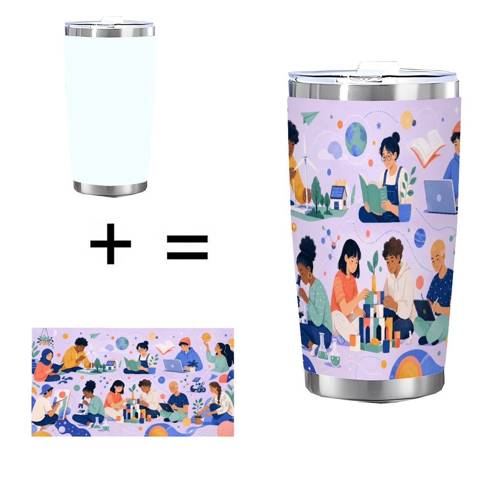 20oz Unity & Learning Stainless Steel Travel Tumbler with Lid – Double Silver Rim Car Cup