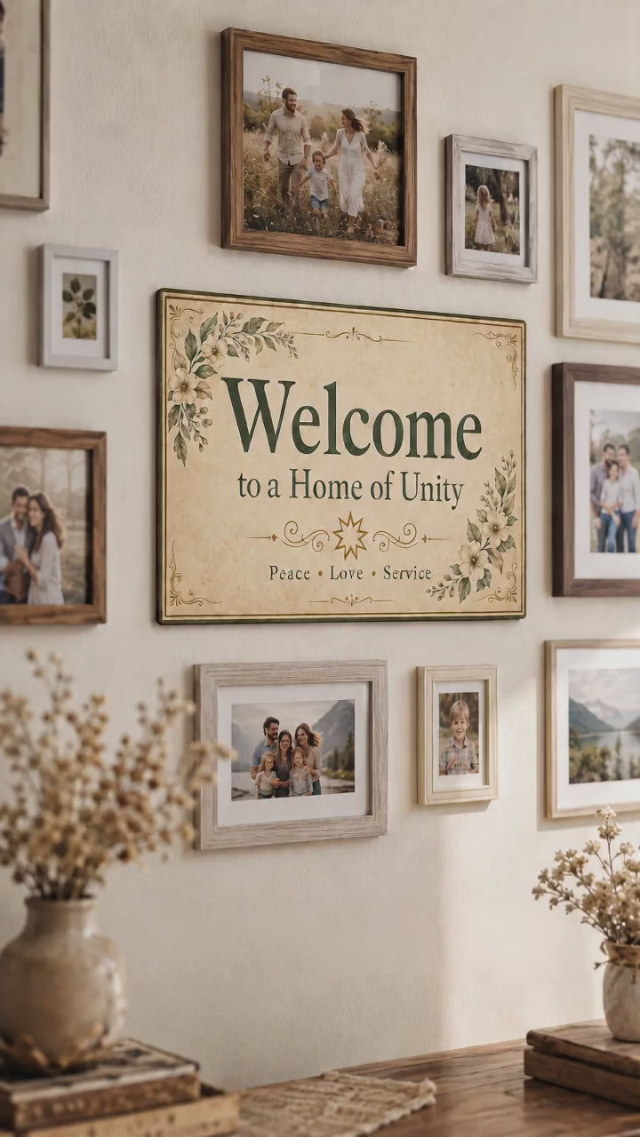 Welcome to a Home of Unity Tin Sign – Bahá’í-Inspired Peace, Love & Service Wall Art